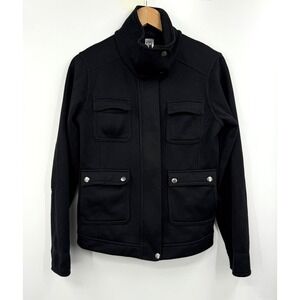 Patagonia Jacket Womens Medium Black Fleece Collar Snap Pockets Elbow Patches